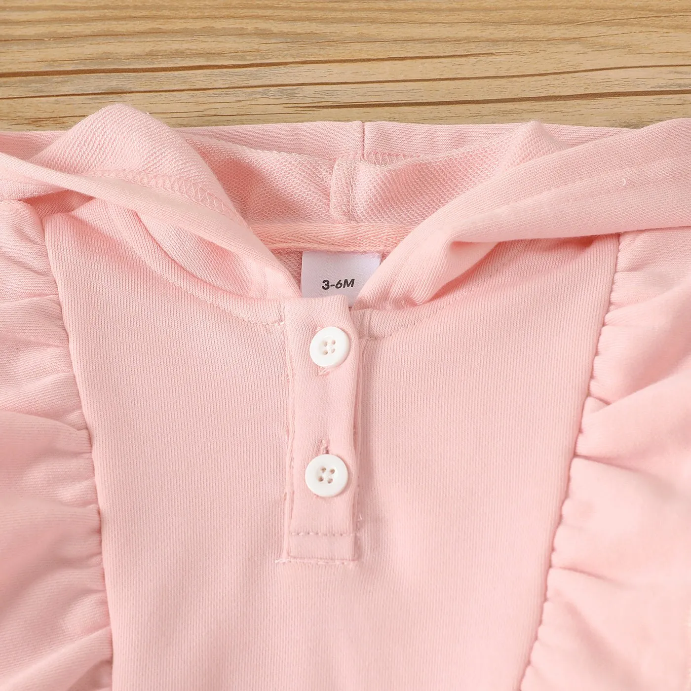 2pcs Baby Girl Pink Ruffle Trim Long-sleeve Hoodie and Pants Set