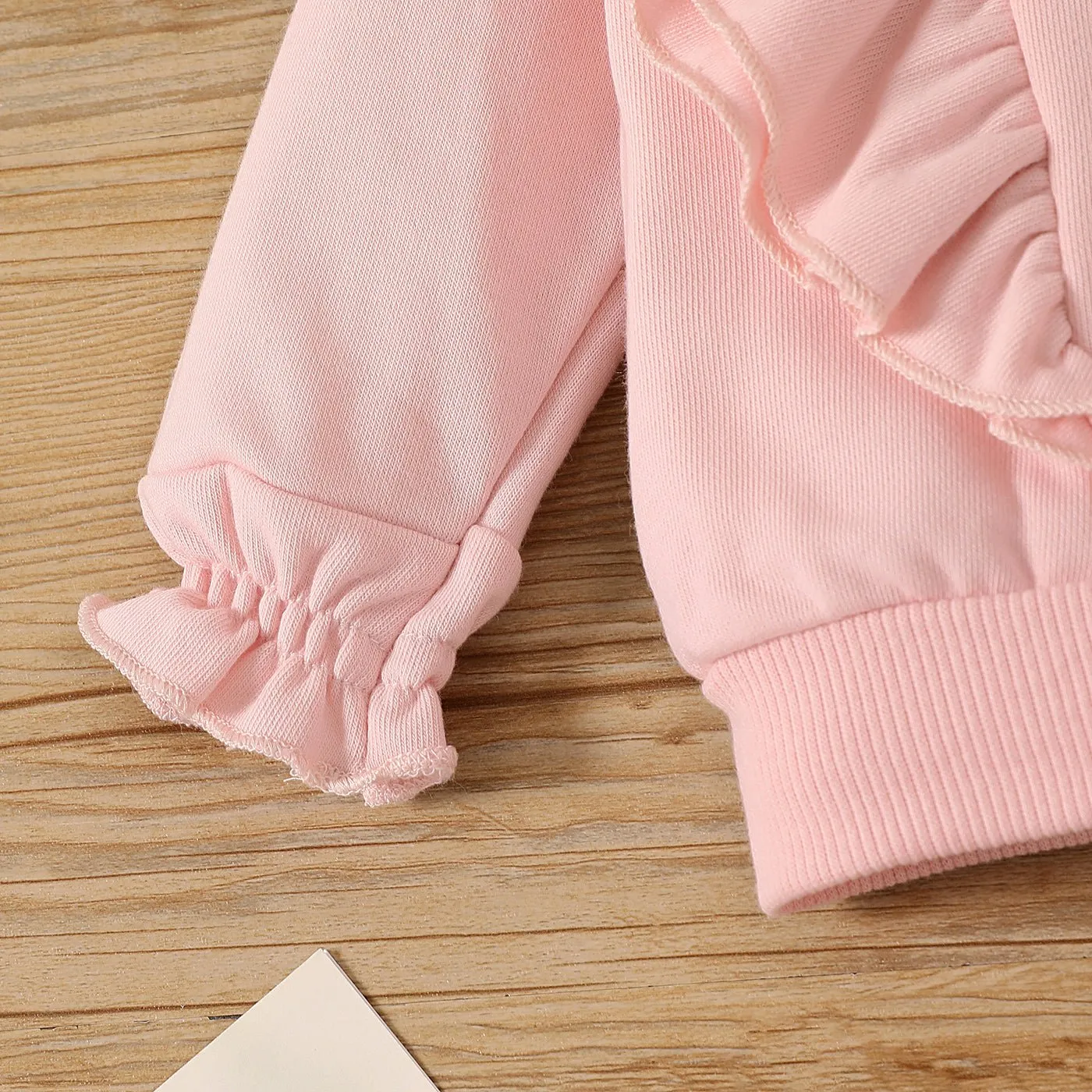 2pcs Baby Girl Pink Ruffle Trim Long-sleeve Hoodie and Pants Set