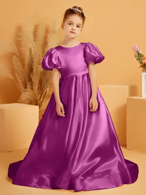 A-Line Pleated Satin Flower Girl Dress Orchid