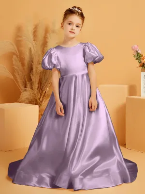 A-Line Pleated Satin Flower Girl Dress Wisteria