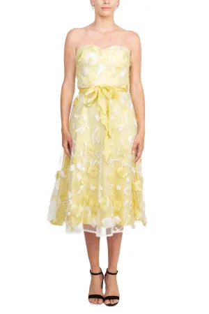 Adrianna Papell Strapless Floral Embroidered Tie Waist Zipper Back Cocktail Midi Dress