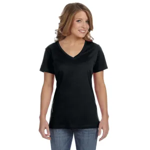 Anvil Women's Black Ringspun Featherweight V-Neck T-Shirt