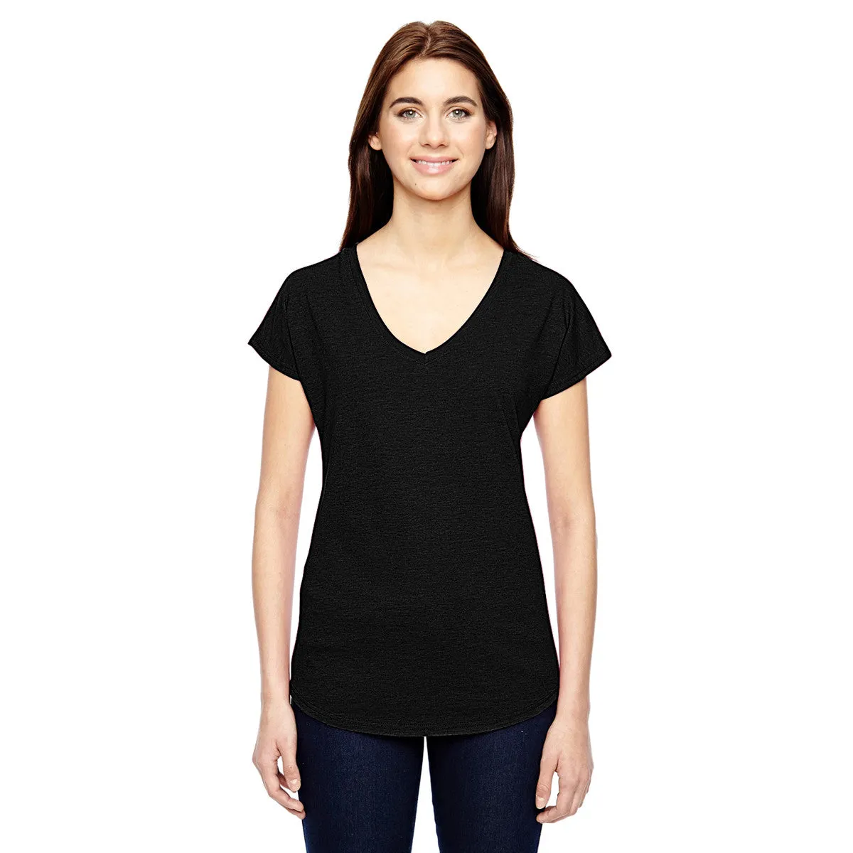 Anvil Women's Black Triblend V-Neck T-Shirt