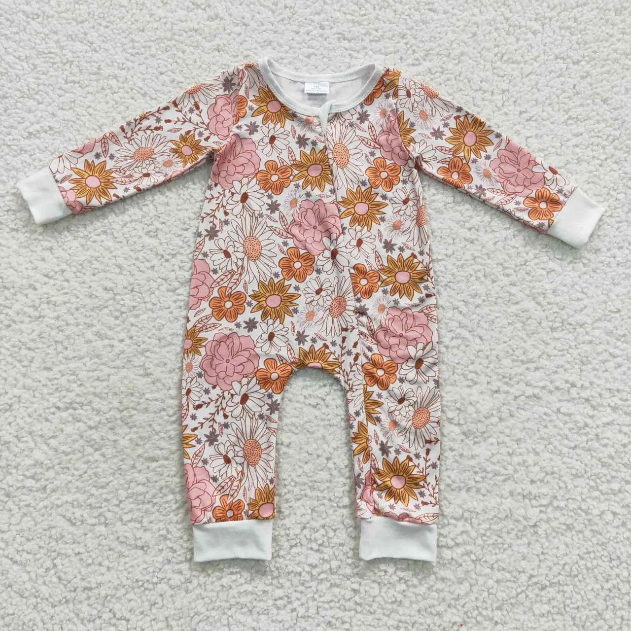 baby white floral print zipper onesie LR0460