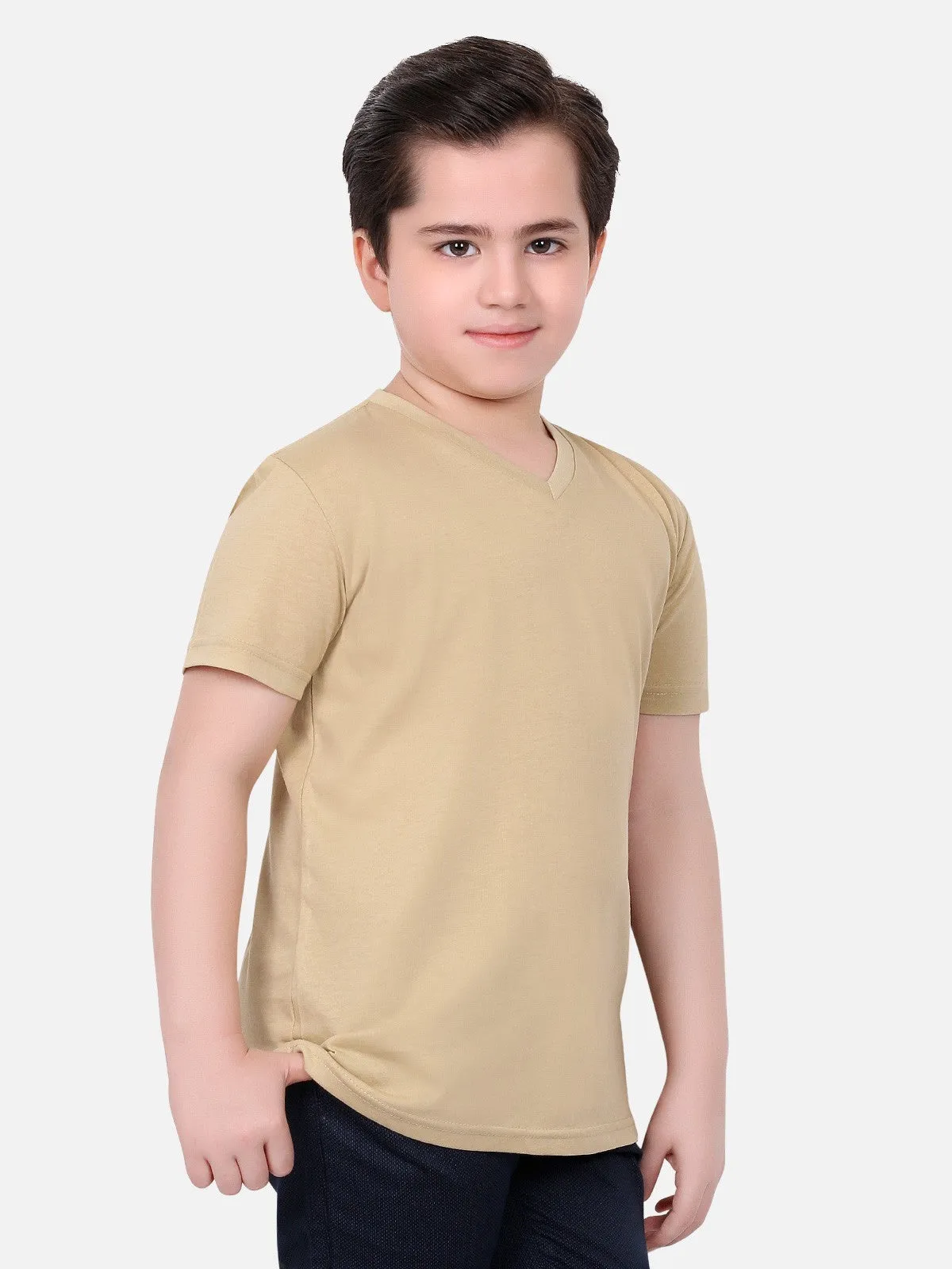 Boy's Beige Half Sleeves Basic Tee - EBTBT19-034