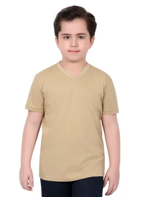 Boy's Beige Half Sleeves Basic Tee - EBTBT19-034