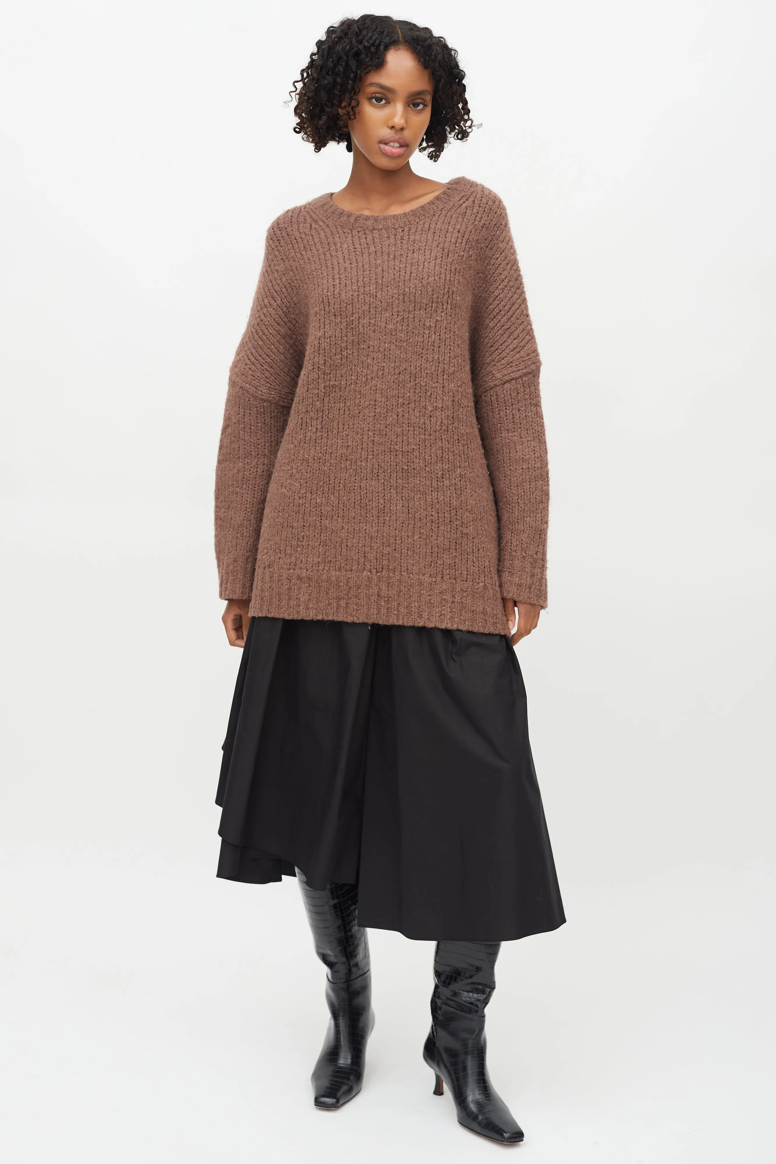 Brown Knit Oversized Sweater