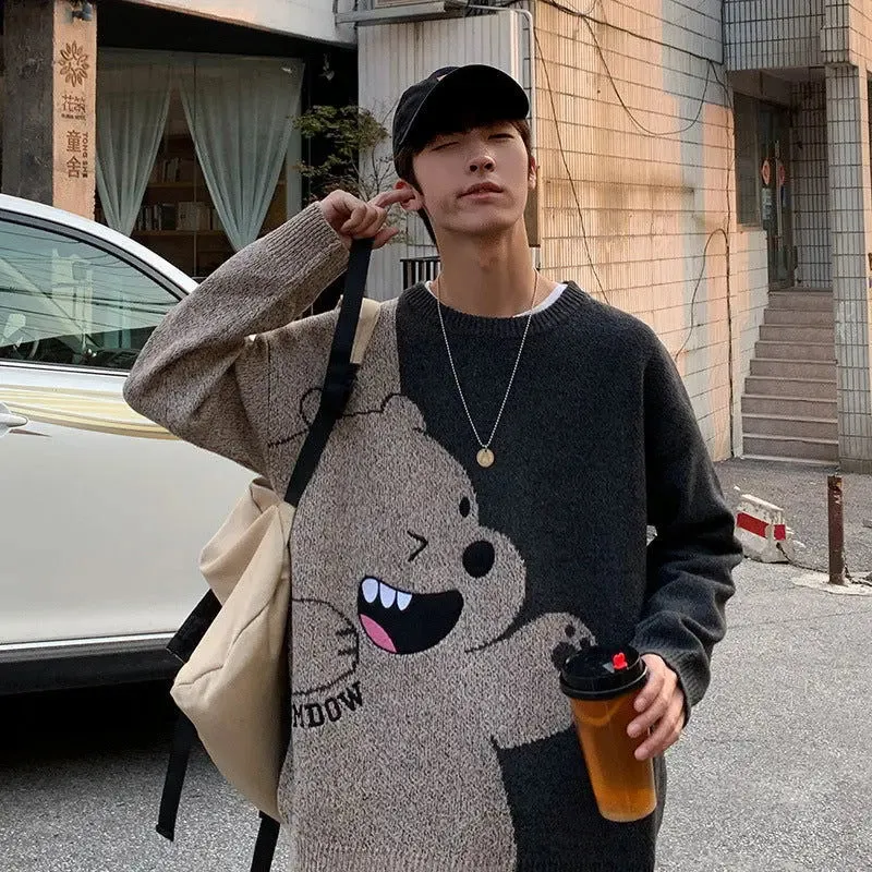Color block pullover loose casual sweater sweater