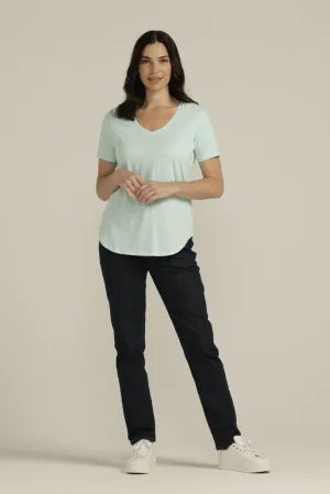 Cotton V Neck Tee Aqua