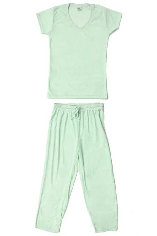 Cute & Comfy Pastel V-Neck Womens Pajama Set - Light Mint Green