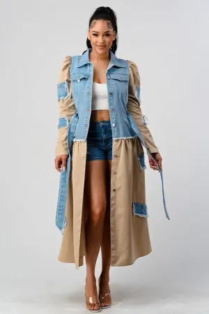 DENIUM CONTAST TRENCH COAT/JACKET
