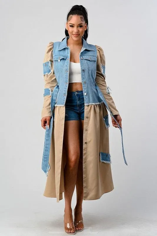 DENIUM CONTAST TRENCH COAT/JACKET