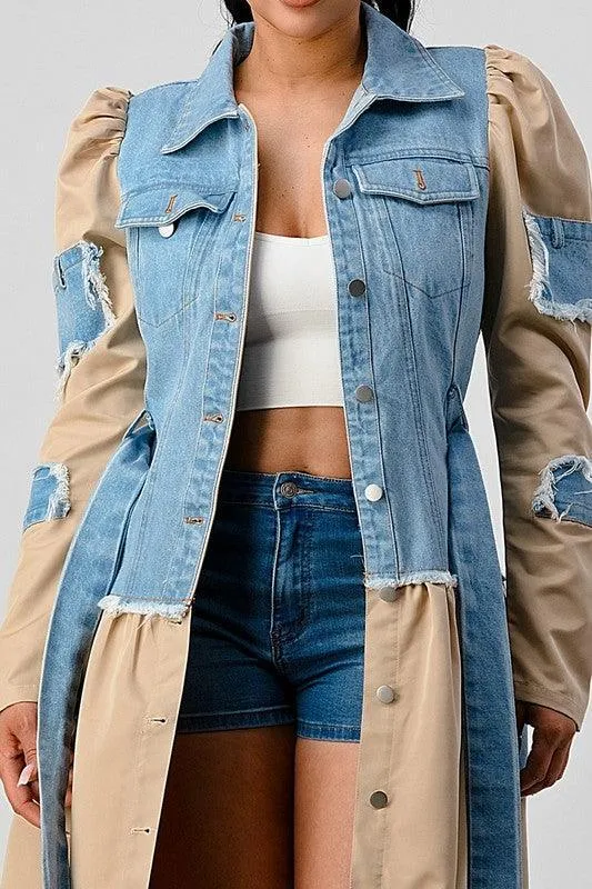 DENIUM CONTAST TRENCH COAT/JACKET