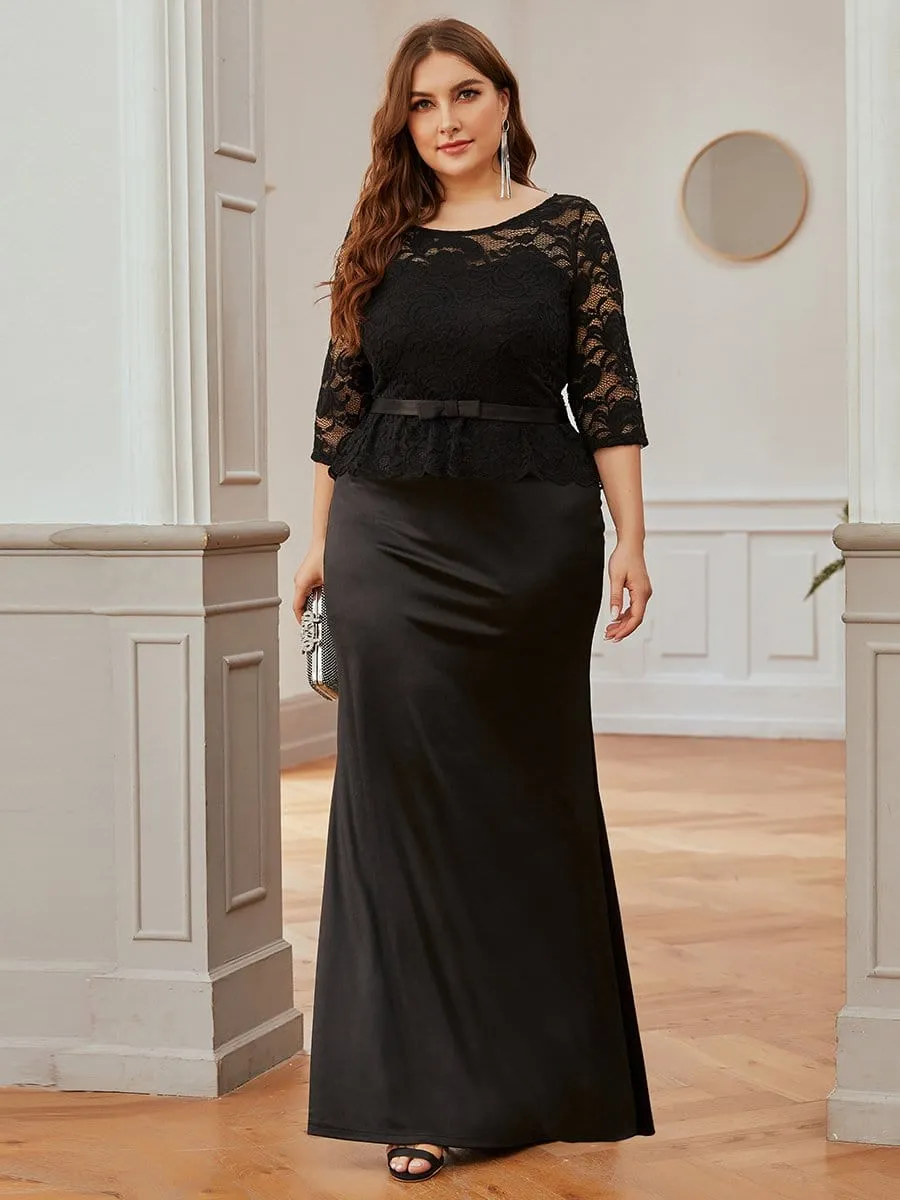 Elegant Plus Size Round Neck Evening Dresses with Half Sleeves