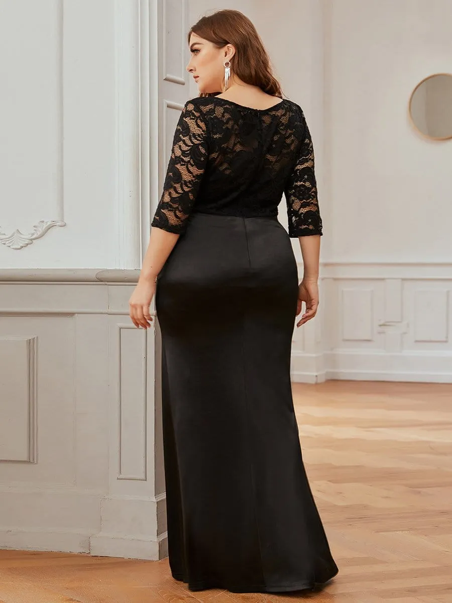 Elegant Plus Size Round Neck Evening Dresses with Half Sleeves