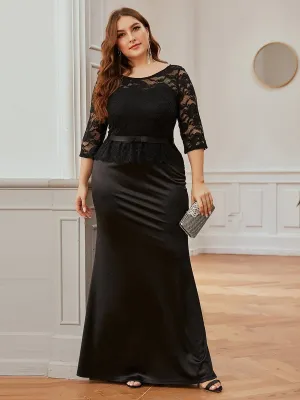 Elegant Plus Size Round Neck Evening Dresses with Half Sleeves