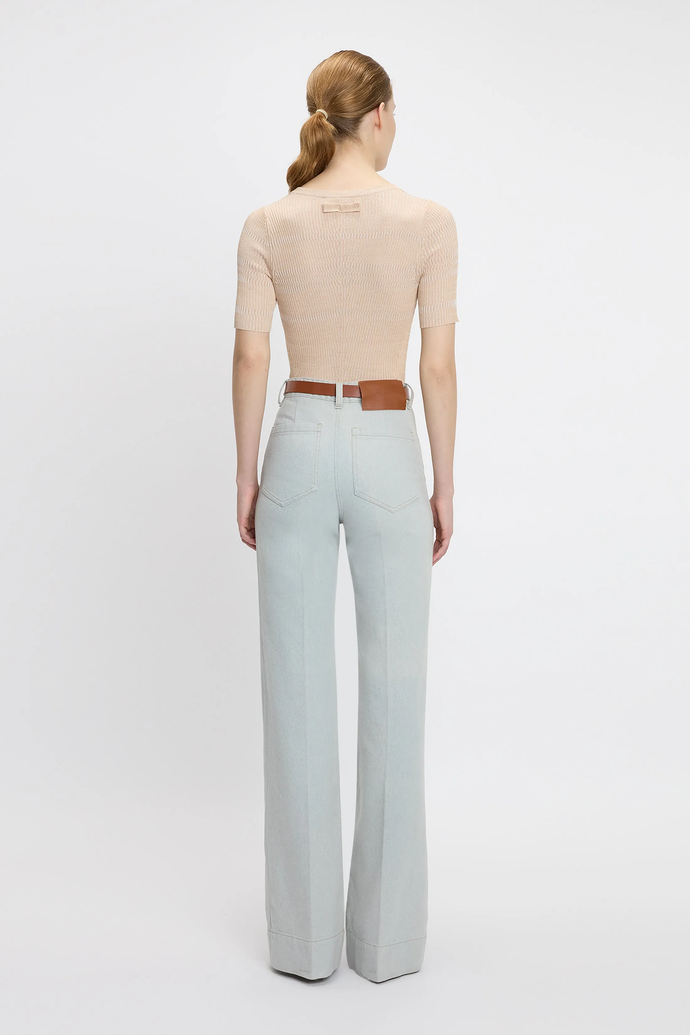 Fitted Square Neck T-Shirt In Sepia-White