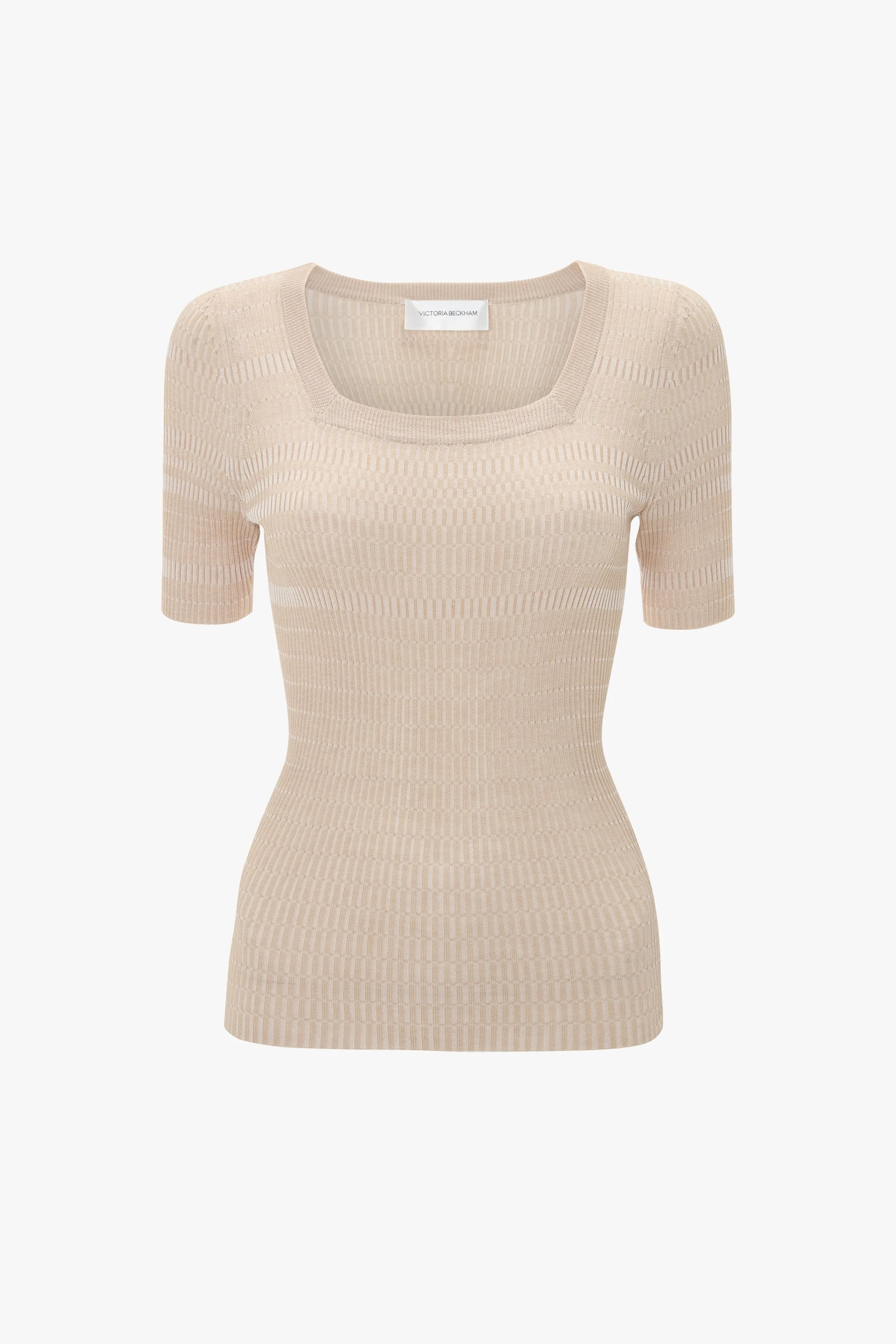 Fitted Square Neck T-Shirt In Sepia-White