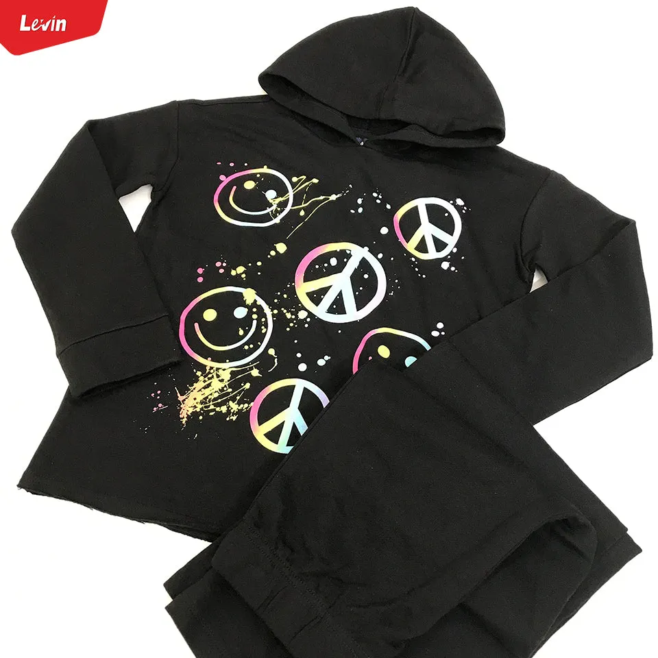 Girls Hoodie and Trouser Pants 2 Piece Graphic Hooded Tracksuit Set