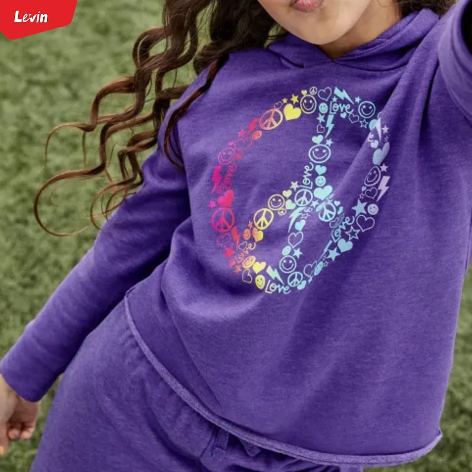 Girls Hoodie and Trouser Pants 2 Piece Graphic Hooded Tracksuit Set