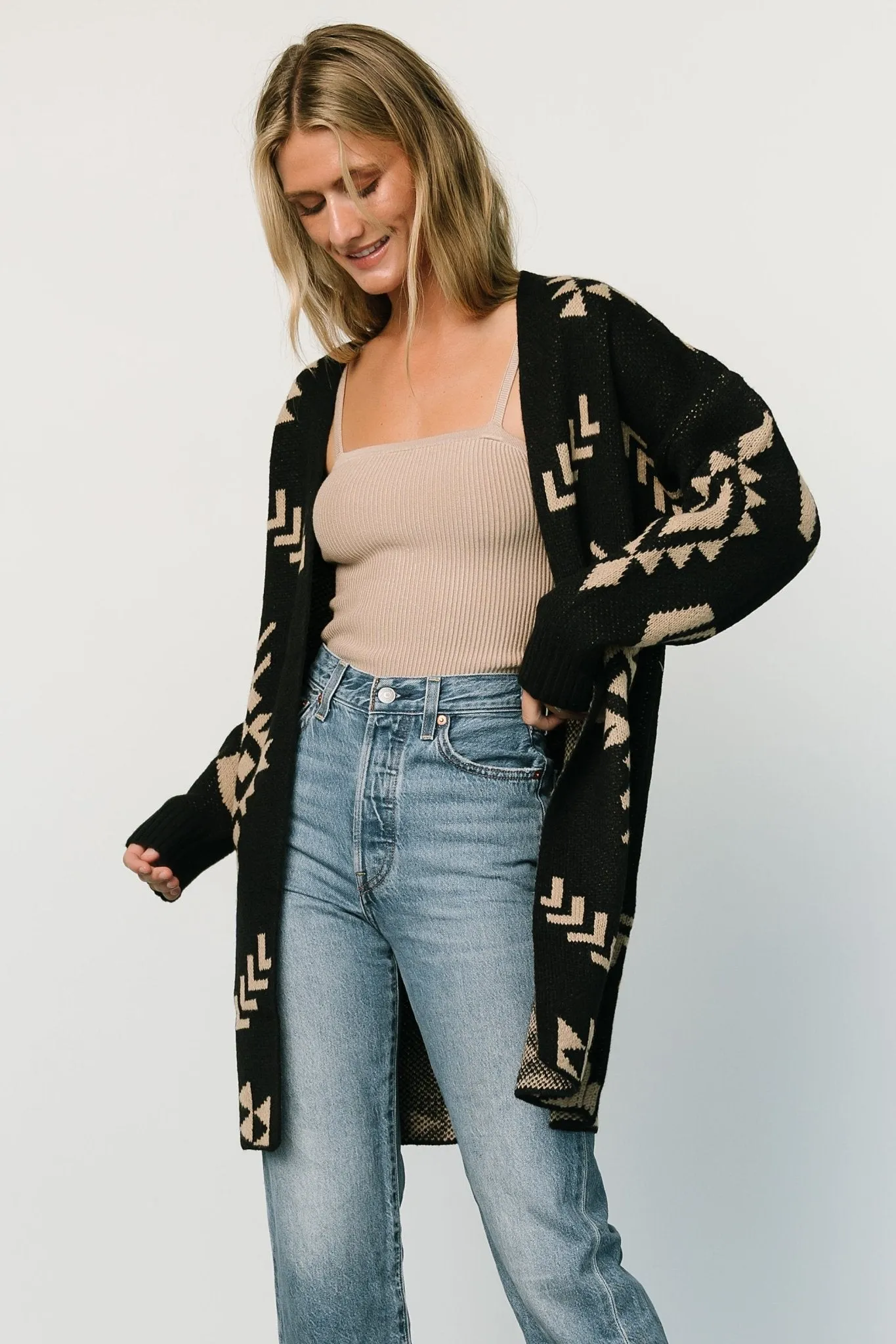 Hays Oversized Cardigan | Black   Tan