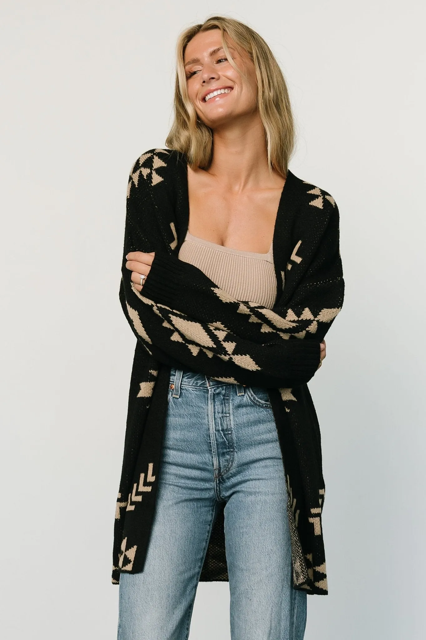 Hays Oversized Cardigan | Black   Tan