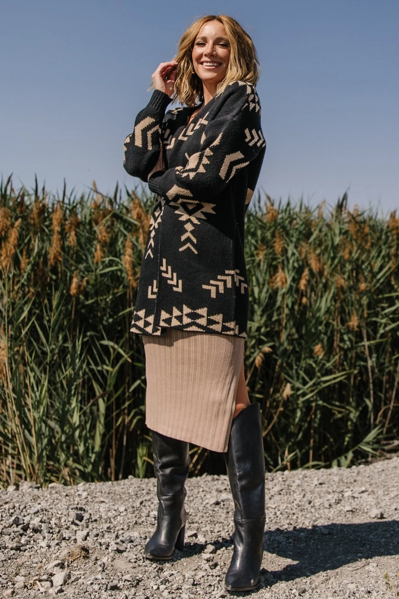 Hays Oversized Cardigan | Black   Tan