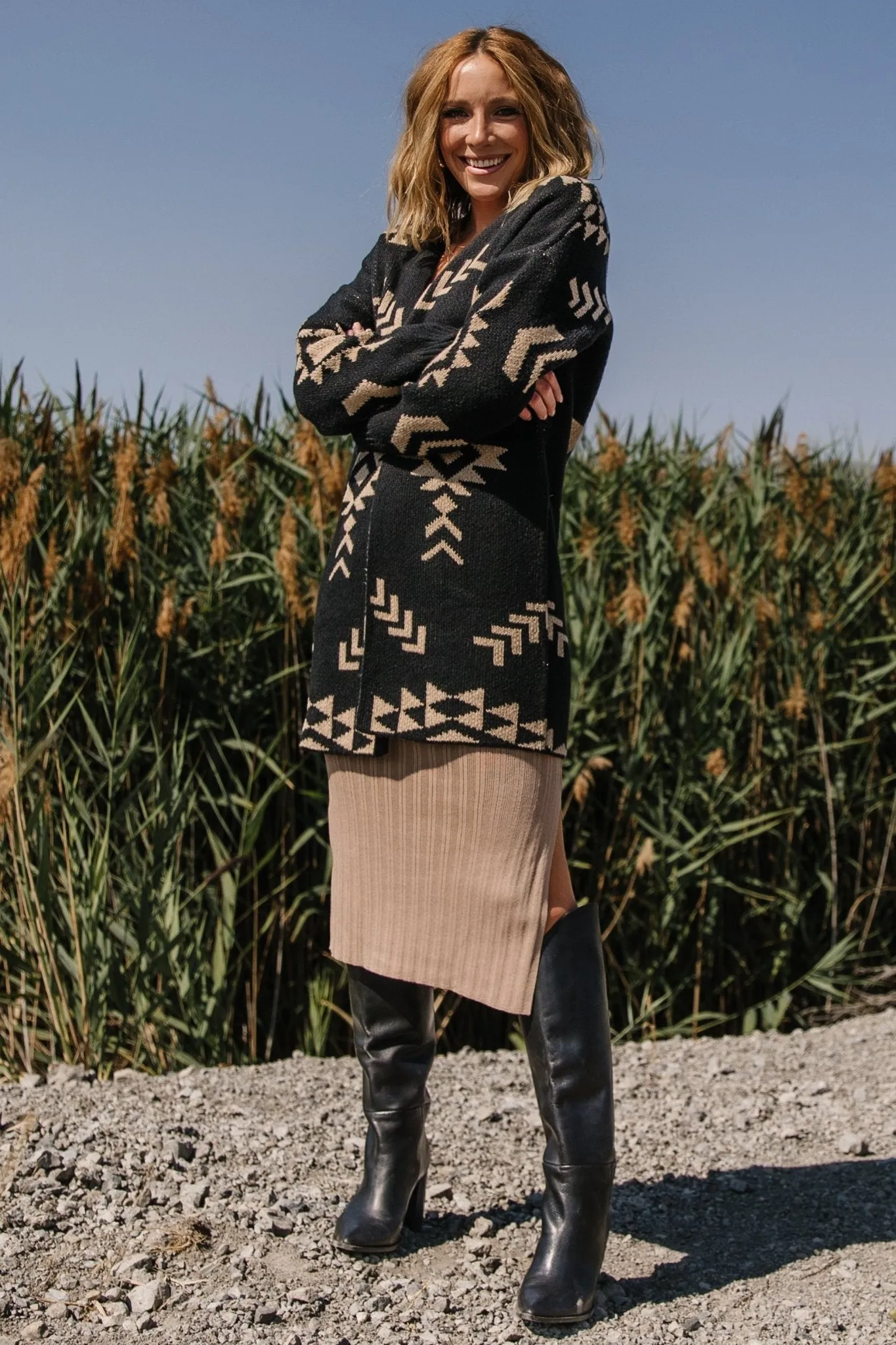 Hays Oversized Cardigan | Black   Tan