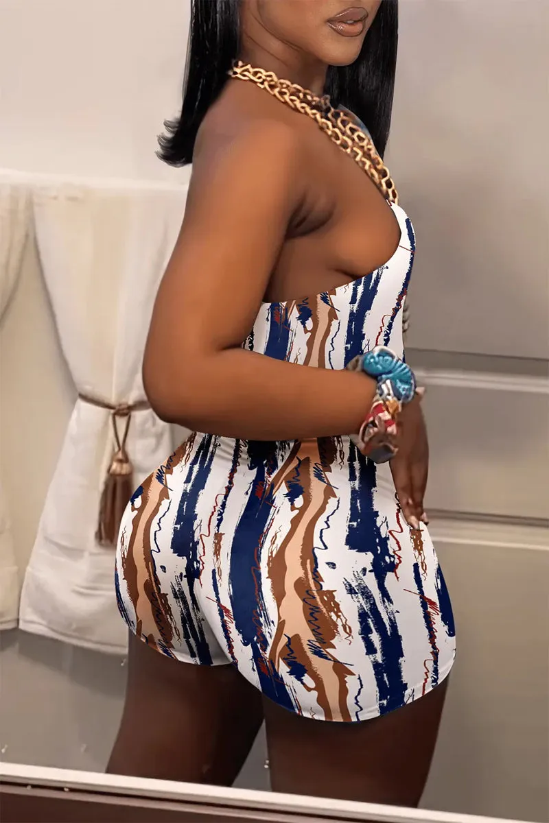 JE609 Graphic One Shoulder Romper