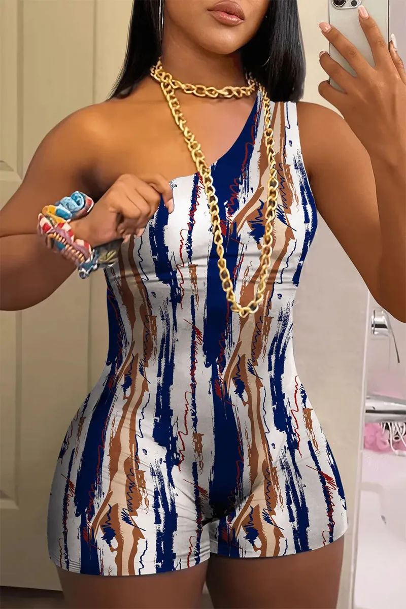JE609 Graphic One Shoulder Romper
