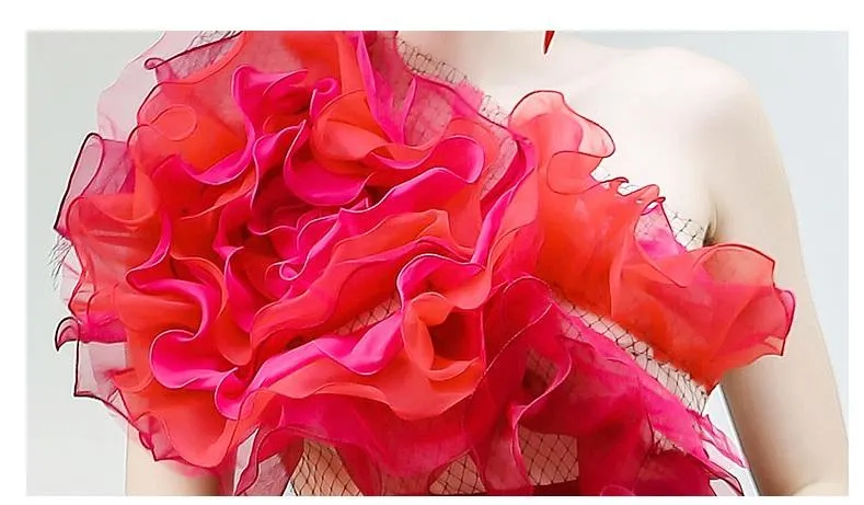 Limited edition one shoulder handmade tulle flower princess evening cocktail party 3d  dress - Most black
