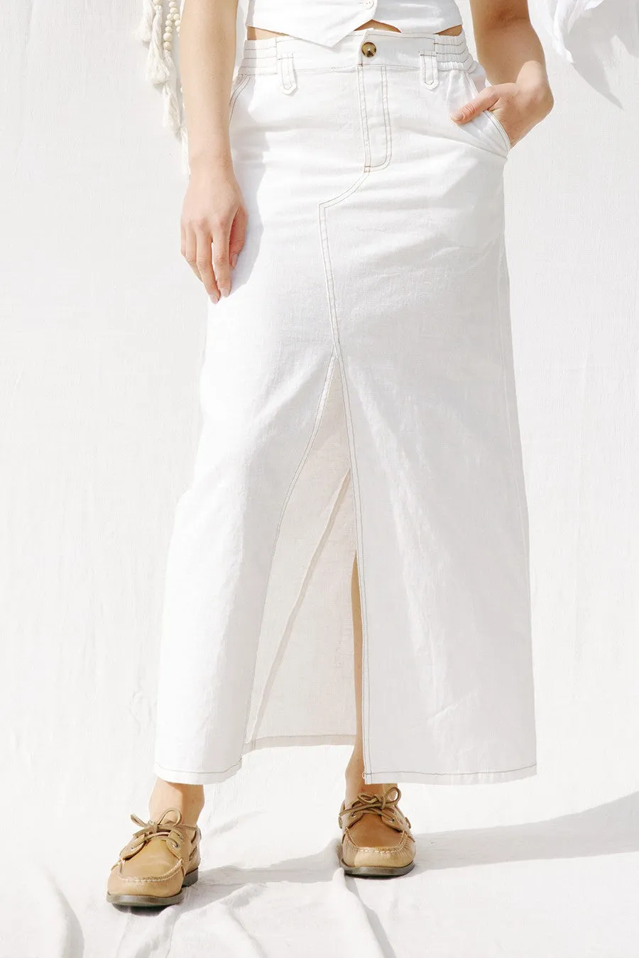 Linen Contrast Stitch Maxi Skirt