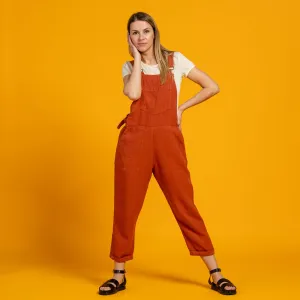 Linen Pinafore Jumpsuit Nicci Cinnamon Red