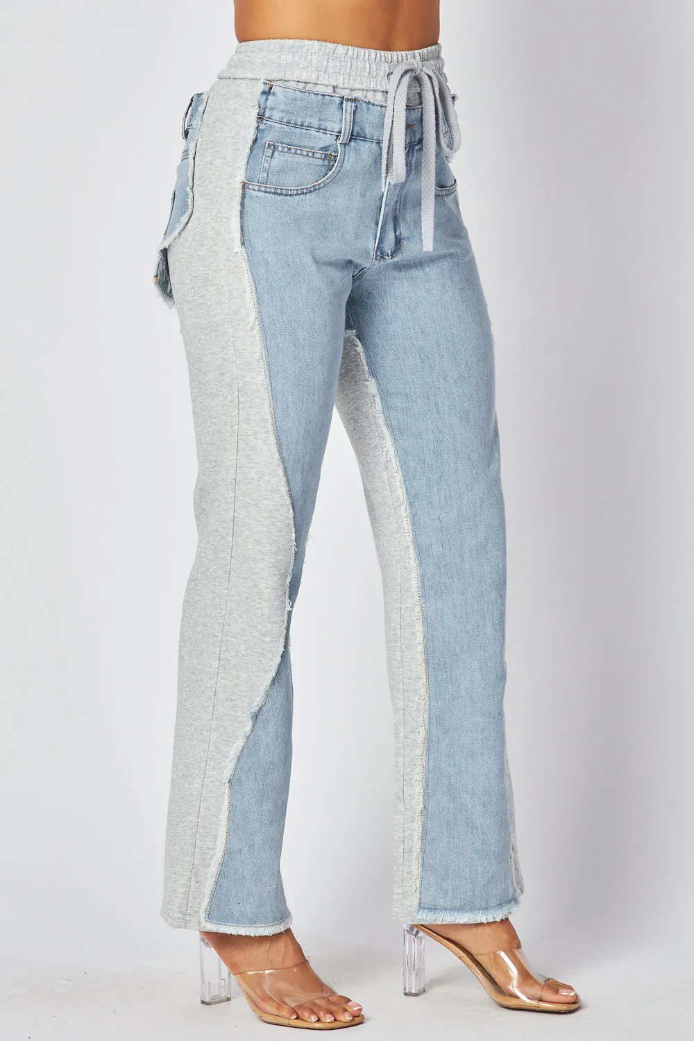 Mckenna Straight Leg Denim Detail Jean Sweatpants