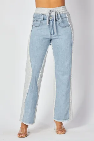 Mckenna Straight Leg Denim Detail Jean Sweatpants