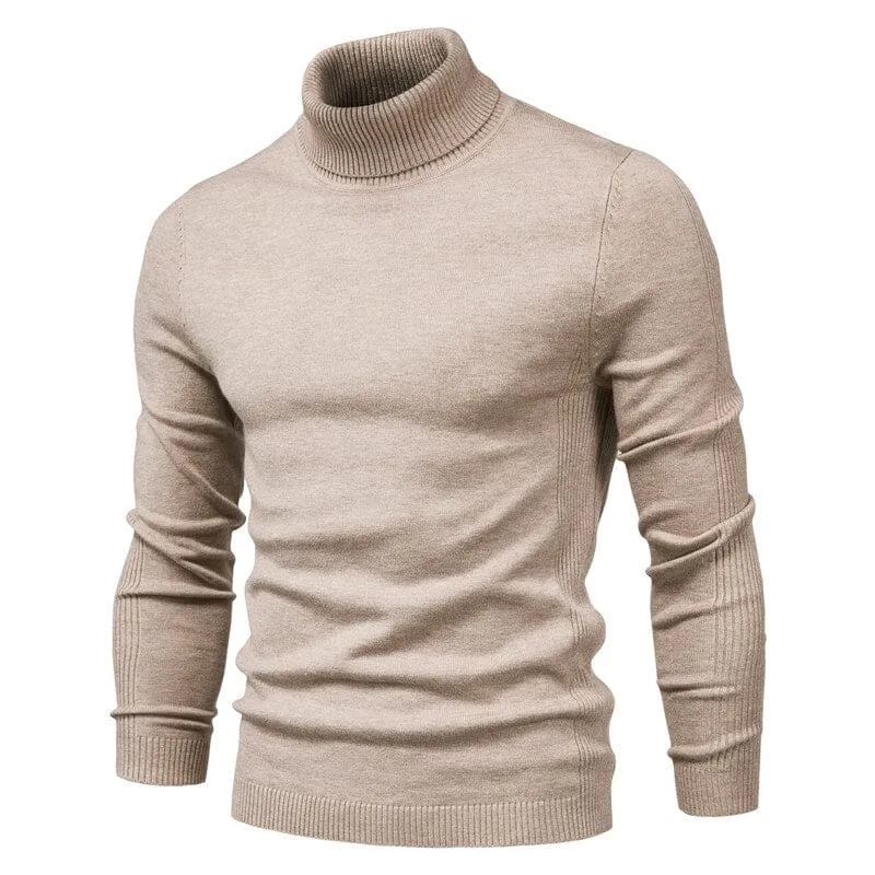 Men's Casual Cotton Turtleneck Sweater with Ribbed Detail | Ideal for Autumn/Winter