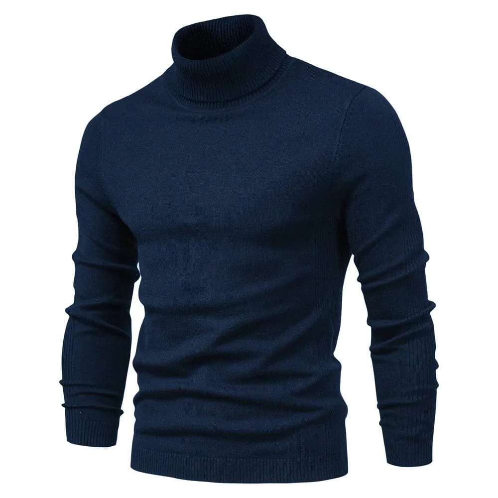 Men's Casual Cotton Turtleneck Sweater with Ribbed Detail | Ideal for Autumn/Winter
