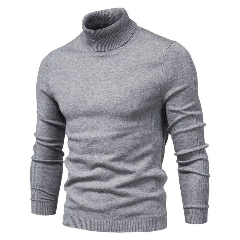 Men's Casual Cotton Turtleneck Sweater with Ribbed Detail | Ideal for Autumn/Winter