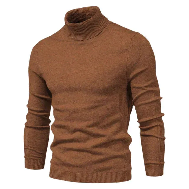 Men's Casual Cotton Turtleneck Sweater with Ribbed Detail | Ideal for Autumn/Winter