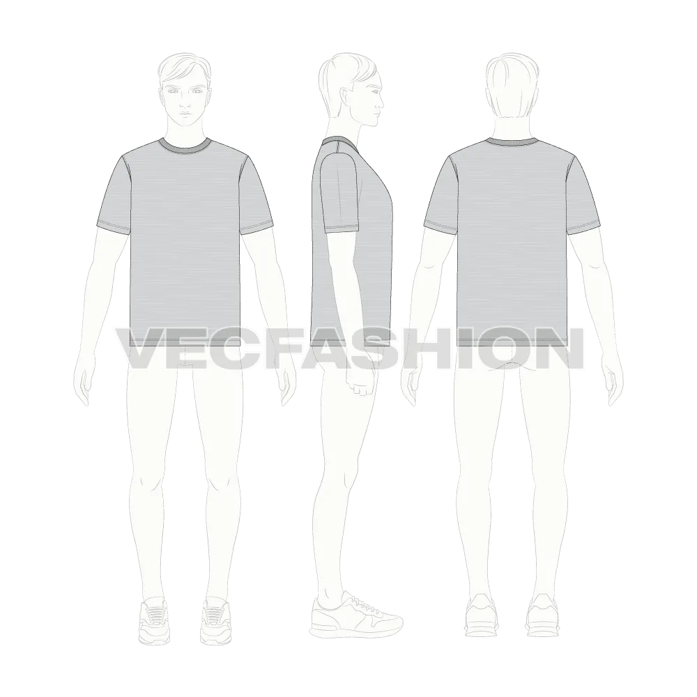 Mens Gray Round Neck T-shirt Short Sleeved