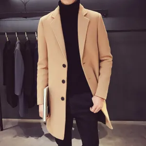 Men's Wool Blends Casual Business Trench Coat.