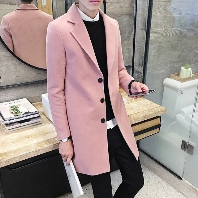 Men's Wool Blends Casual Business Trench Coat.