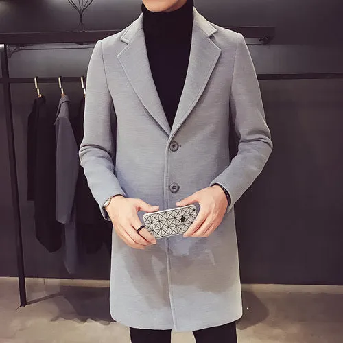 Men's Wool Blends Casual Business Trench Coat.