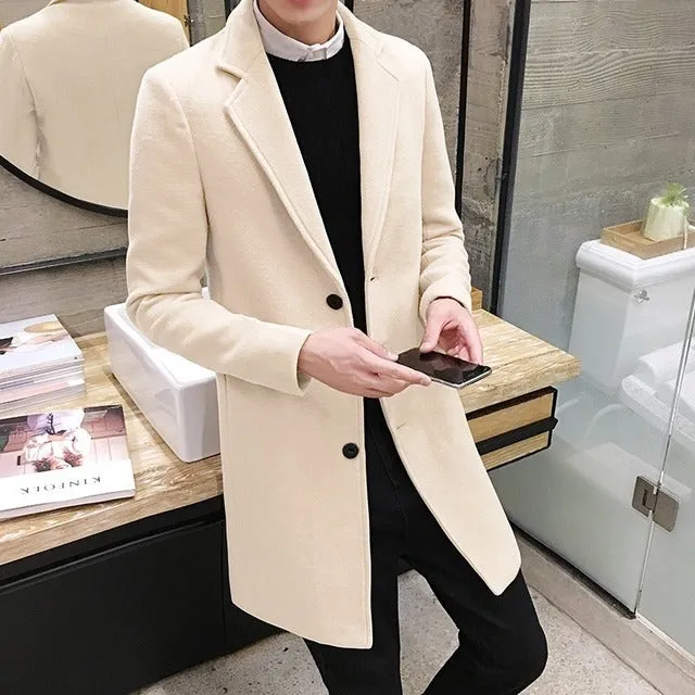 Men's Wool Blends Casual Business Trench Coat.