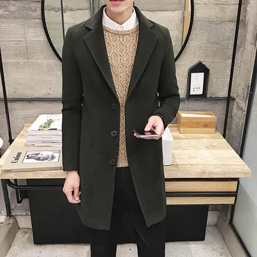 Men's Wool Blends Casual Business Trench Coat.