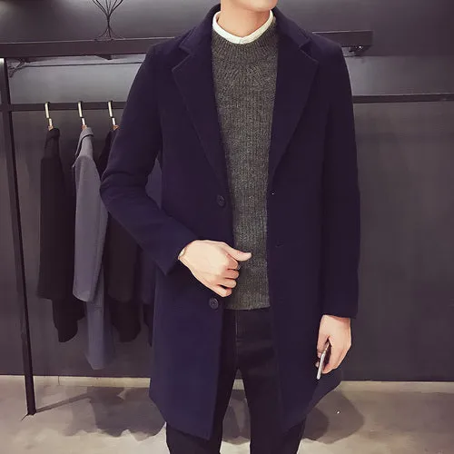 Men's Wool Blends Casual Business Trench Coat.
