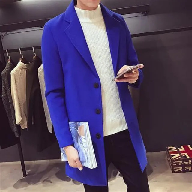 Men's Wool Blends Casual Business Trench Coat.
