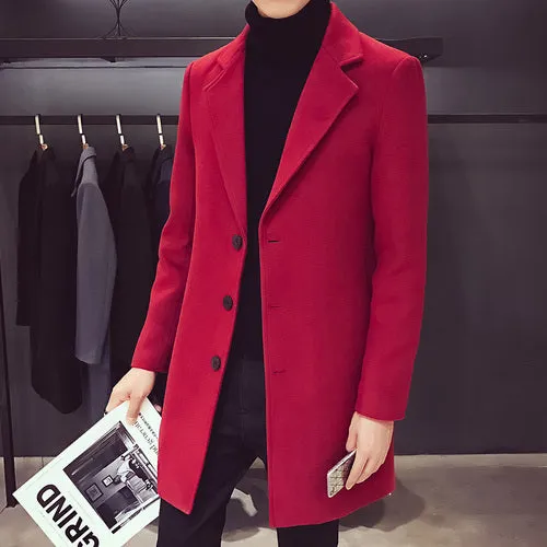 Men's Wool Blends Casual Business Trench Coat.
