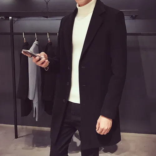 Men's Wool Blends Casual Business Trench Coat.