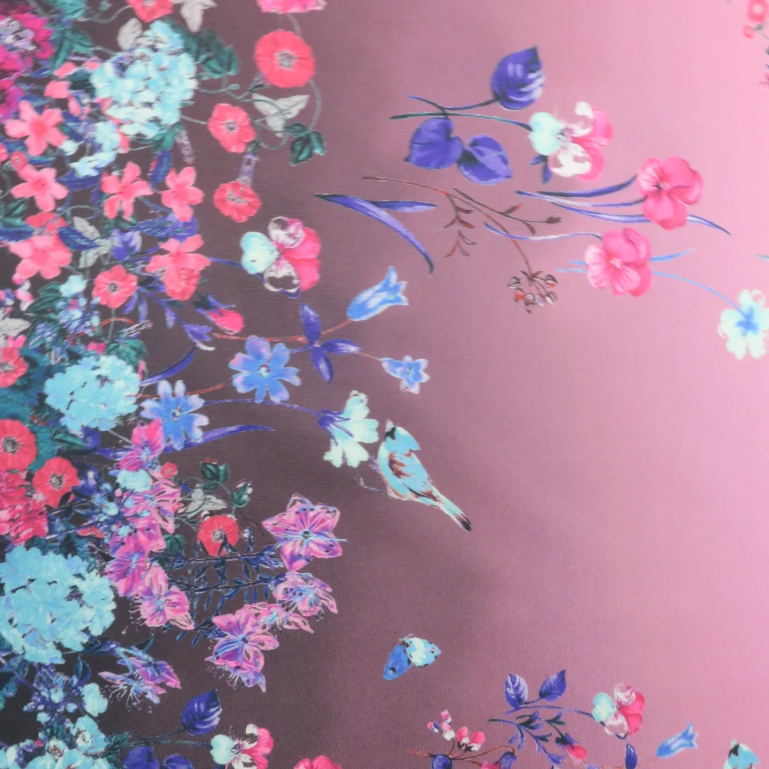 Pink Floral on Pink Printed Polyester Mikado Fabric